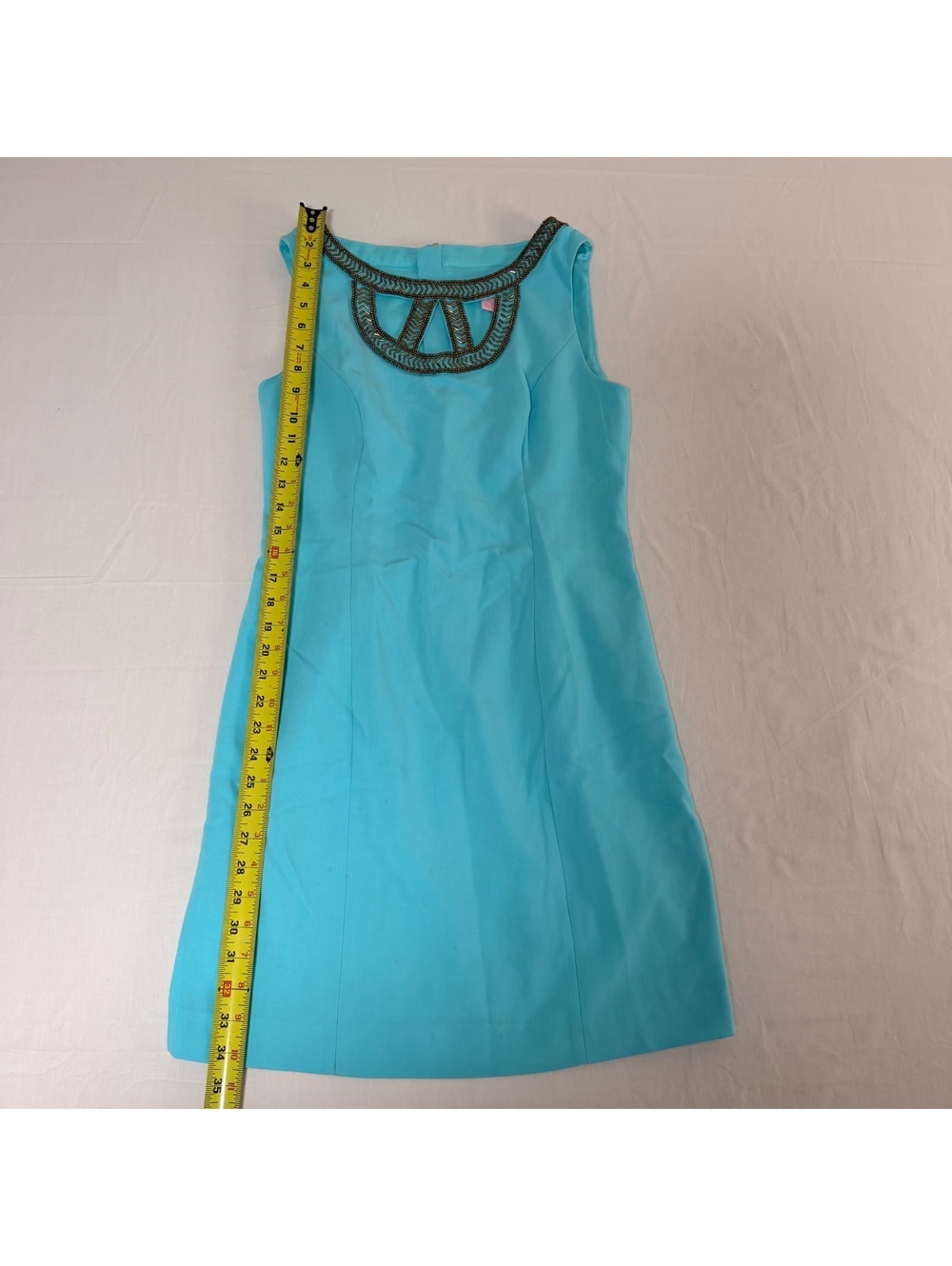 Lilly Pulitzer Aqua Blue Sleeveless Dress Size 6 with Embellished Neckline - Picture 5 of 7